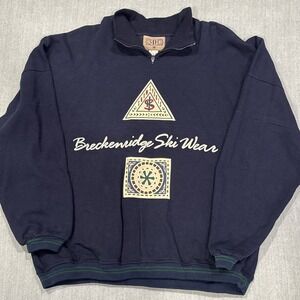 VTG Breckenridge CO ski wear USA long sleeve sweatshirt quarter zip Large